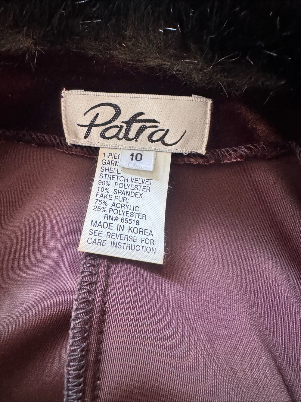 Vintage Patra Brown Velvet Long Sleeve Dress with Fur Collar - Picture 8 of 9